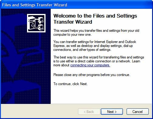 Figure: Files and Settings Transfer Wizard