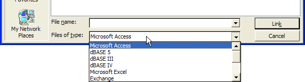 Figure: Access supports links to many data sources, but not XML.