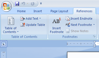 Figure: Table of Contents functionality in MS Word 2007