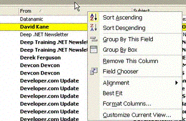 Figure: Context menu in Outlook