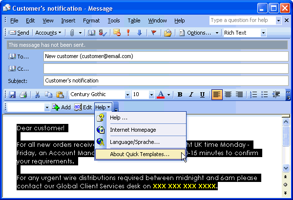 Figure 3: Toolbar in MS Word (when Word is used as an email editor)
