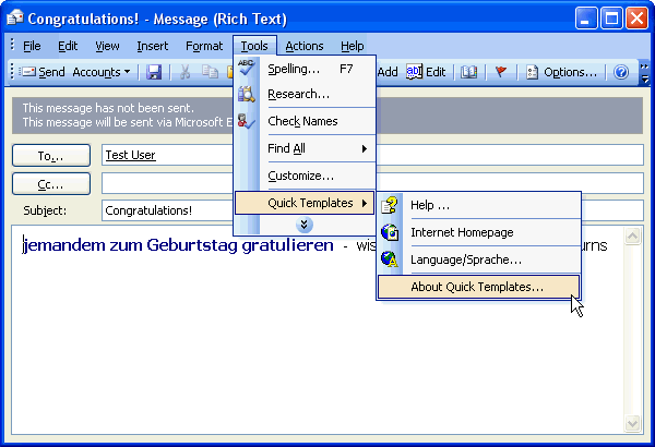 Figure 4: Templates menu in Outlook