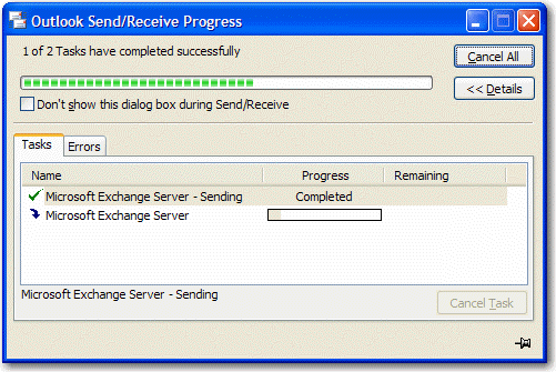 Figure: Send/receive progress form in outlook