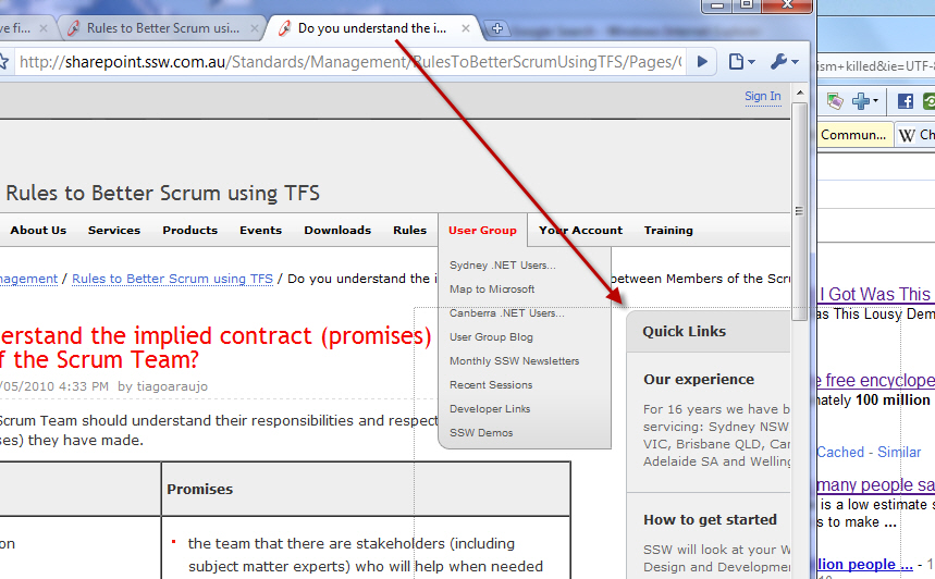 Figure: Organize your IE tab mess, by dragging out the tab… see the dotted lines