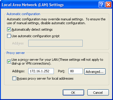 Figure: LAN Settings - Proxy server is used.