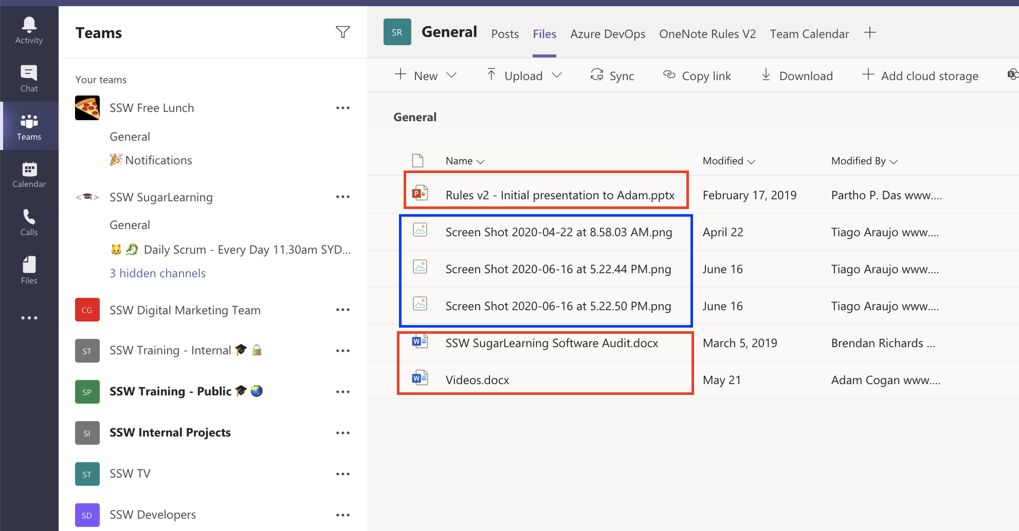 Have separated folders for a Team “chat” files and Team “project” files