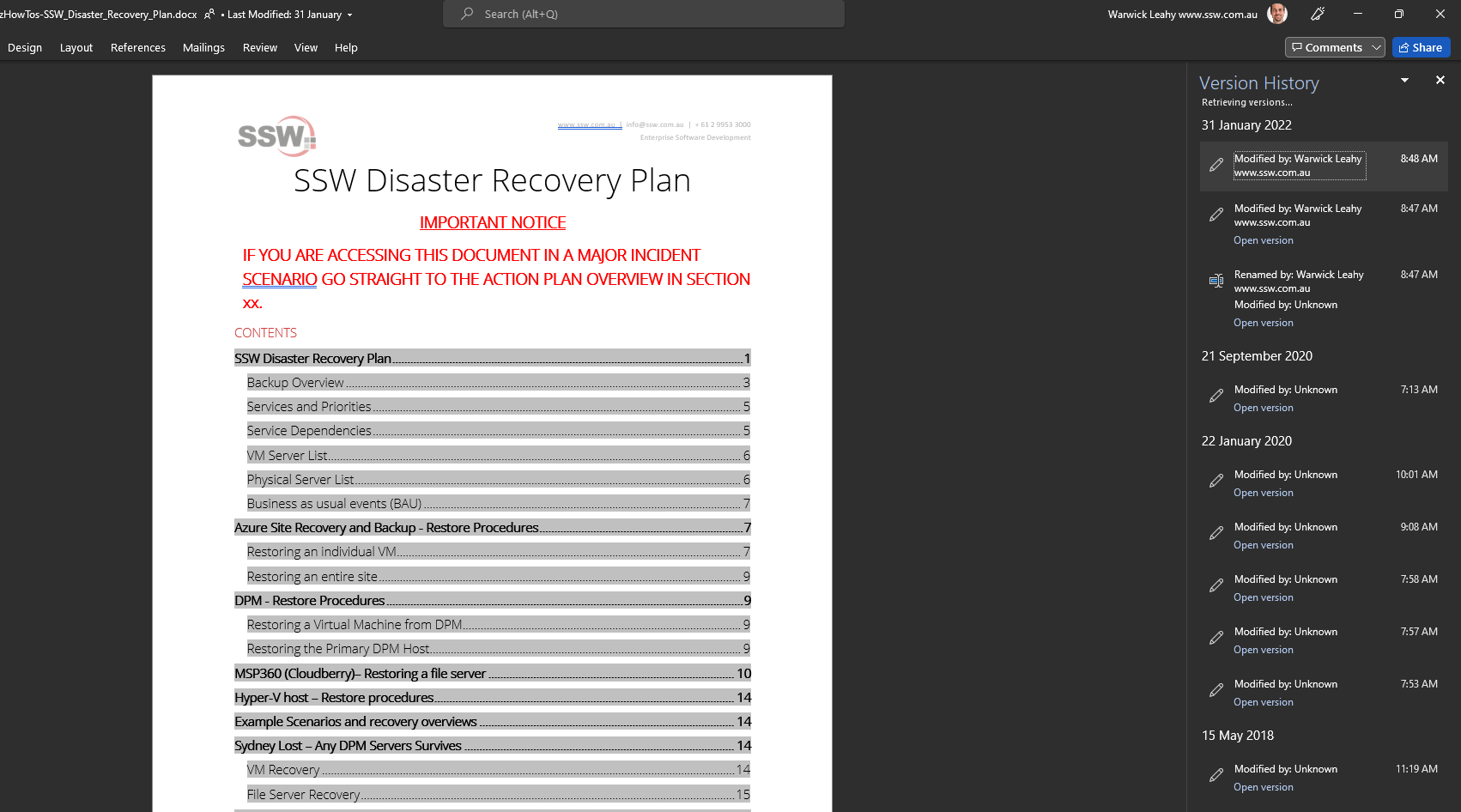 Help Me To Show Version History In Desktop Web Versions Of Office SSW